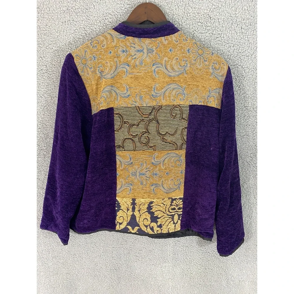 Market by Chico's Jacket M Purple Gold Brocade Velvet Patchwork Boho‎ Artsy